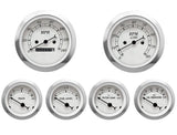 MOTOR METER RACING Classic 6 Gauge Set with Mechanical Speedometer Analog Odometer White Dial Black Needle Light Bulb Illuminati
