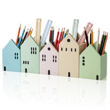 Set of 5 Wooden House Pencil Holder for Desk Small Wooden Pen Holder