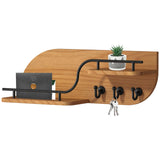 Karisky Modern Decorative Key and Mail Holder with 2 Floating Shelves, Wood Wall Mounted Key Organizer with 3 Metal Hooks for Ho