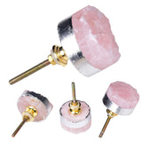 JIC Gem 4Pcs Rose Quartz Crystal Drawer Knobs Sliver Plated Pink Stone Cabinet Knob Kitchen Wardrobe Cupboard Pulls Handles