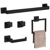 5-Pieces Matte Black Bathroom Accessories Set, 23.6 Inch Bath Towel Bar Set, SUS 304 Stainless Steel Bathroom Hardware Set, Towe
