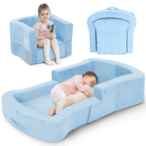 whiffee Toddler Travel Bed, 2-in-1 Foldable Portable Toddler Bed Sofa Chair, Soft Baby Kids Travel Floor Cot with Washable Cover