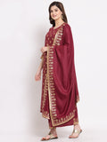Anni Designer Women'S Straight Cotton Kurta With Palazzo & Dupatta (Kpzd-Cot-10001-New-Wine_Xl_Wine_X-Large),Wine,XL,Cotton Blend,Straight,Dupatta, Palazzo
