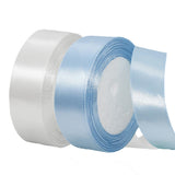 2 Rolls White Light Blue Ribbon, 1 Inch x 50 Yards Satin Fabric Ribbon for Flower Bouquets, Gift Wrapping, DIY Crafts, Birthday