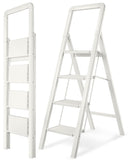 BIBKOKE Step Ladder 4-Step White Finish Aluminum Folding Step Ladders,Anti-Slip Max 330 lbs
