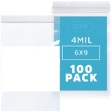 GPI - 6 x 9 - Bulk Pack of 100, 4 Mil Thick, Heavy Duty, Clear Plastic Reclosable Zip Bags, With Write-on White Block for Labeli