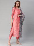 Gosriki Women'S Chanderi Cotton Traditional Straight Embroidered Kurta And Pant With Dupatta Set (Salaya Peach-Gs_Xl_Peach_X-Large),Peach,,B0C1HDJT7H