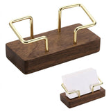 OFIFO Business Card Holder Stand with Golden Wire and Wooden Base, Modern Desk Name Card Organizer, Fits 70 Standard Cards, Easy
