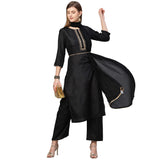 Anni Designer Women'S Cotton Blend Straight Kurta With Palazzo & Dupatta (Dola Black_M_Black_Medium),Black,M