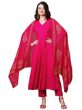 Gosriki Women'S Rayon Blend Solid Anarkali Kurta With Pant & Dupatta (Magic-Pink-Ndm-Gs_S_Pink_Small),Pink,,B0CX1B5WD9
