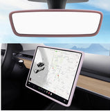 GOOYOGOO Screen Protector Silicone Frame + Rear View Mirror Cover for Tesla Model 3 Model Y, 15 Center Control Touchscreen,Knee Protection/Anti-bump/Durable (PINK)