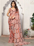 Satrani Womens Pure Georgette Saree (2041S575N_3112S2154N_Navy Blue | Light Brown)