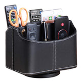 Remote Control Holder 360 Degrees Rotatable Desk Stationery Supply Organizer PU Leather Desktop Storage Box for Controllers Medi