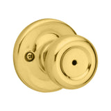 Kwikset Mobile Home Interior Privacy Door Knob with Lock, Door Handle For Bathroom and Bedroom, Polished Brass Keyless Turn Lock