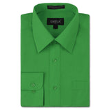 Omega Italy Mens Long Sleeve Dress Shirt Solid Color Regular Fit 25 Colors Classic Green