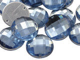 Allstarco 10mm Blue Sapphire - Lt. CH02 Flat Back Sew On Round Beads Acrylic Rhinestones Sewing Plastic Gems with Holes for Jewe