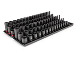 TEKTON 3/8 Inch Drive Shallow, Semi-Deep, and Deep 6-Point Impact Socket Set with Rails and Trays, 102-Piece (1/4-1 in., 6-24 mm