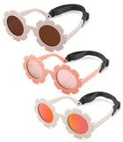 NULOOQ Polarized Baby Sunglasses with Strap - Flexible Flower Shaped Sunglasses for Toddler & Infant Age 0-24 Months (White/Purp