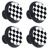 4 Pcs 35mm Cabinet Knobs Black and White Checkered Round Furniture Drawer Handles Dresser Cupboard Pulls with Screws for Home, K