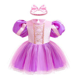 Dressy Daisy Baby Girl Princess Dress Costume Purple Romper Tutu Skirt Onesie Puff Sleeve with Headband, Infant Birthday Outfit