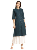 rangita Navy Cotton Flex Calf Length Printed Front Slit Kurti for Women | Kurta for Women_4XL