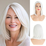 Sallcks Short White Wig for Women Straight Bob Wigs Small Lace Side Part Mid Length White Synthetic Hair for Daily Party Hallowe