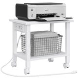 TUTOTAK 2 Tier Printer Stand, Rolling Printer Cart with Power Outlets and USB Ports, Mobile Printer Table with Wheels, for Under