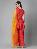 Stylum Women'S Printed & Embroidered Rayon Kurta Sharara Dupatta Set (Ksdcoralhexa42_Coral, Xl)