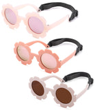 Polarized Baby Sunglasses with Strap - Flexible Flower Shaped Sunglasses for Toddler & Infant Age 0-24 Months (Jelly Pink/Pink +