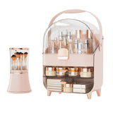 CLBDRESS Makeup Organizer, Skin Care Organizer with Drawers and Lid, Cosmetic Storage Box with Handle, 360 Rotating Display Case