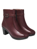 Women'S Brown Faux Leather Ankle Boots With Mid Heel And Buckle Strap Side Zipper Comfort Booties For Fall & Winter Eu39,Brown,6,B0D5R7WN4V