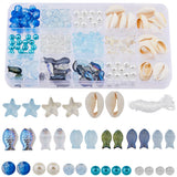 SUNNYCLUE 1 Box 251Pcs Fish Glass Beads Starfish Beads Bulk Natural Seashell Beads Summer Ocean Sea Animal Beading Double Sided