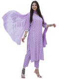 Anni Designer Women'S Cotton Blend Straight Printed Kurta With Pant & Dupatta (Spp-Purple-Nw_S_Purple_Small),Purple,S