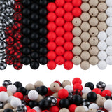 HHCFAST 150Pcs Mixed Color 15mm Silicone Beads for Keychain Making, White Black Grid Print Silicone Beads for Pens and Bracelet