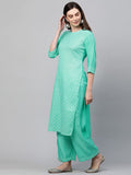 Anni Designer Women'S Cotton Blend Kurta With Palazzo (Kpz-Cot-10006-Sea Green_M_Sea Medium),Sea Green,M,,,