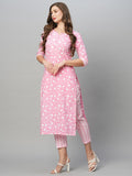 Gosriki Women'S Cotton Blend Straight Printed Kurta With Pant Set (Jayani-Pink-Nw-Gs_L_Pink_Large),Pink,,B0CFFHCC4H