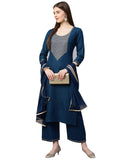 Anni Designer Women'S Ruby Cotton Solid Straight Kurti With Palazzos & Dupatta Set (Label Cerosin_S_Blue_Small),Blue,S