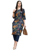 Anni Designer Women'S Cotton Blend Straight Printed Kurta With Pant (Paajas Blue_S_Blue_Small),Blue,S