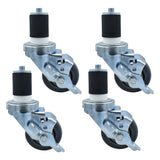 BK Resources 3 Gray Rubber 1-5/8 Expanding Stem Swivel Casters, Set of 4, NSF, Top Lock Brake, 250lb Capacity, Non-Marking Resis