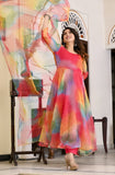Anni Designer Women'S Organza Anarkali Floral Printed Kurta With Pant & Dupatta (Chakrika-Multi-Nw_3Xl_Multi_Xxx-Large) Multicolour,Multicolour,3XL,Organza,Anarkali,Dupatta