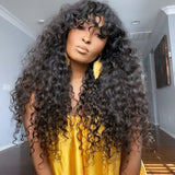 Curly Wig With Bangs Human Hair Brazilian Virgin Hair Wigs 180 Density Full Machine Made O Scalp Top Bang Wig Glueless Deep Wave