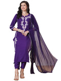 Gosriki Women'S Rayon Viscose Embroidered Straight Kurta With Pant & Dupatta (Jayashuda Begani-Vks02-Gs_L_Begani_Large),Begani,,B0DTK55LJF