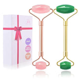 ZS ZESHIN 2 Pack Jade Facial Roller & Rose Quartz Face Roller for Wrinkles and Puffiness, Natural Jade Stone Face Massager Rolle