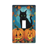 Halloween Cat Single Gang Toggle Light Switch Plate Decor, Autumn Pumpkins Standard Size 1-Gang 4.50 x 2.76