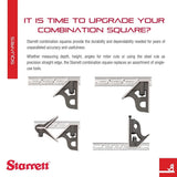 Starrett Steel Combination Square With Square Head - 6 Blade Length, Cast Iron Heads, Hardened Steel, Reversible Lock Bolt, Sc