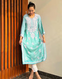 Anni Designer Women'S Cotton Blend Chikankari Embroidered Straight Kurta (Marich See Green_S_See Green_Small),See Green,S,Cotton Blend,Regular,