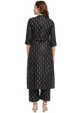 Anni Designer Women'S Cotton Printed Kurta With Palazzo(Kalyani_Black_M_Black_Medium),Black,M,Cotton Blend,Straight,Palazzo