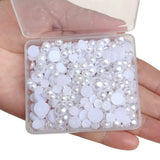 6/8/10mm White Flat Back Pearl Half Round Pearls Beads Satin Luster Loose Beads Gems for DIY Craft Loose Beads + Plastic Box 290