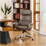 Glitzhome Mid-Century Modern Leatherette Adjustable Swivel High Back Office Chair Brownish Grey