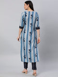 Gosriki Women'S Cotton Blend Straight Printed Kurta With Pant (Dania Blue-Nw6-Gs_Xl_Blue_X-Large),Blue,,B0BZMK3RF7